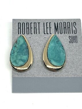 Robert Lee Morris Gold and Turquoise Teardrop Clip Earrings